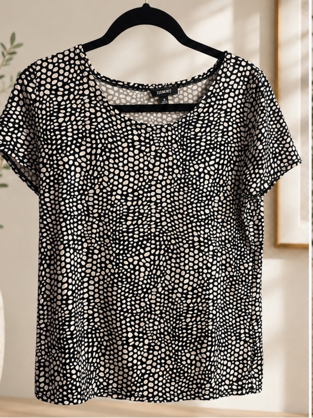 Elementz Black Short Sleeve Top with White Dot Print